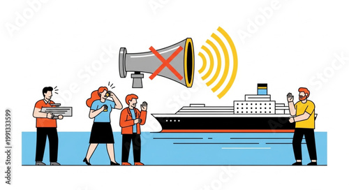 People protest against loud ship horn noise pollution.