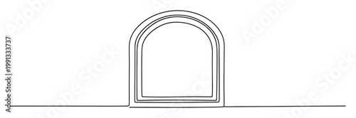 Minimalist continuous line art drawing of an elegant archway frame suitable for modern architectural visualizations and sophisticated graphic assets