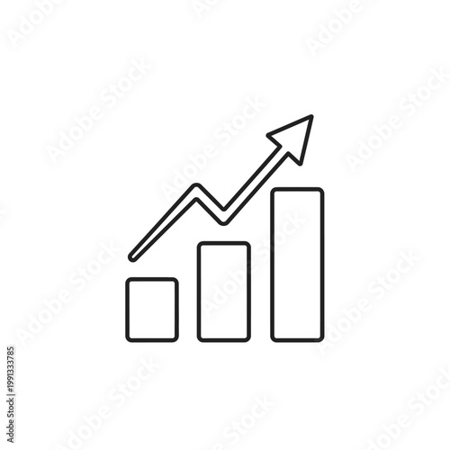 Market Trends Icon: An upward trending graph and bar chart icon represents the growth, progress, and improvement of the company's performance, displaying success in a simple, minimal style.