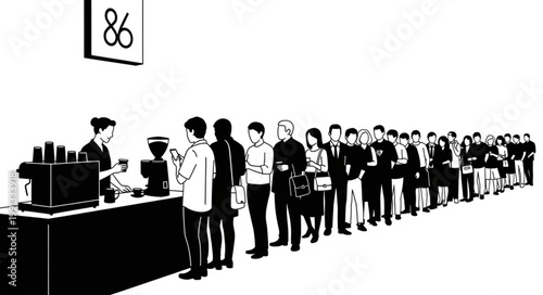 People queuing at a coffee shop counter for drinks.