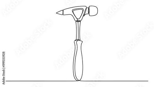 Continuous line drawing of a hammer representing construction repair and craftsmanship for branding and DIY promotions
