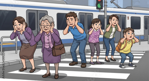 People react with fear and surprise at a crosswalk.