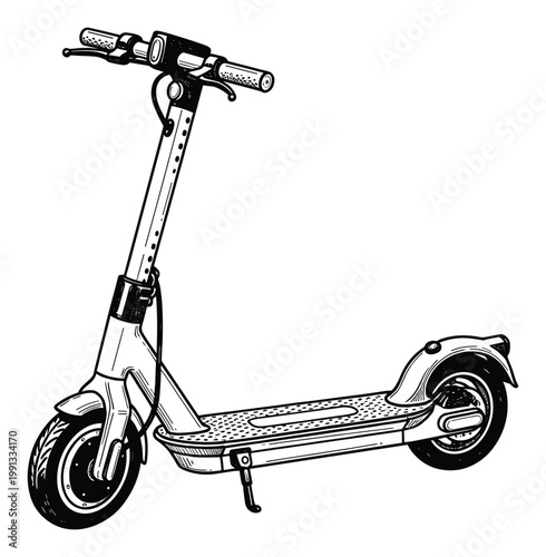 Electric scooter handdrawn outline for urban mobility and transportation concepts, perfect for graphic design resources and modern lifestyle projects