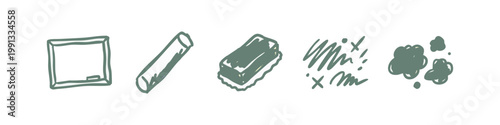 School classroom education icons featuring blackboard, chalk, eraser and scribbles