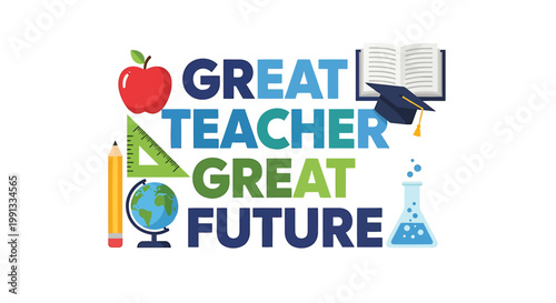 Colorful educational typography with teaching symbols for learning and success