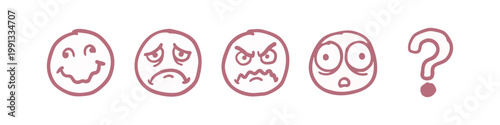 Human Emotion and Expression Icon Set with Emoticons and Question Mark