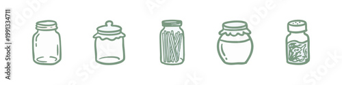 Kitchen Storage and Jars Hand Drawn Icon Set with Glass Jars and Honey Pot