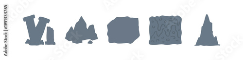 Set of Hand-Drawn Geology and Rock Formation Shape Icons in Gray Doodle Style