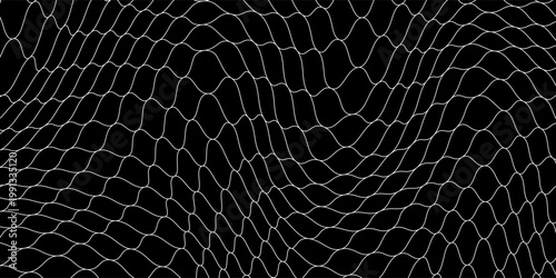 Fishing net seamless pattern. Soccer and football gates mesh. Fishnet texture. Basketball hoop and hockey net pattern. Sportswear texture. Chain link fence. Vector illustration on black background.