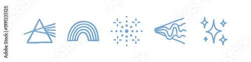 Blue hand-drawn icons illustrating light phenomena and abstract shapes