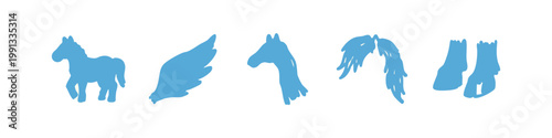 Blue icons depicting horse, wings, head, and hooves