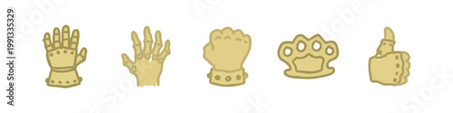 Collection of hand-drawn hand and fist icons in gold