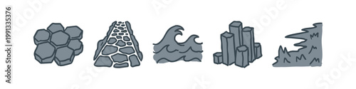 Doodle style natural geological formations and elements