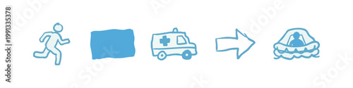 Doodle style icons for emergency, rescue, and travel