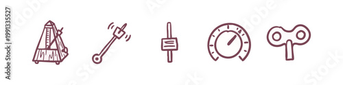 Doodle icons: metronome, pendulum, slider, gauge, wind-up key