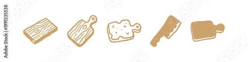 Doodle icons: chopping boards, cutting board, cheese board, cleaver