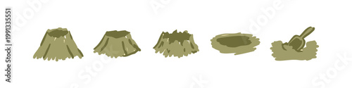 Doodle icons: tree stump, tree trunk, nest, digging