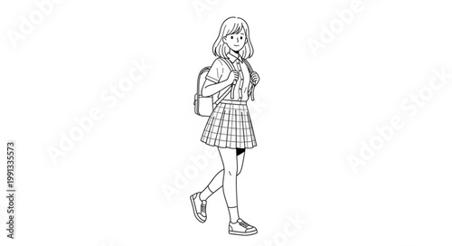 Young woman walking with backpack and number on her chest.