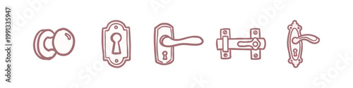 Doodle Icons of Door Hardware and Locks