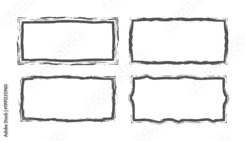Four distressed grunge rectangular frames with rough edges white border