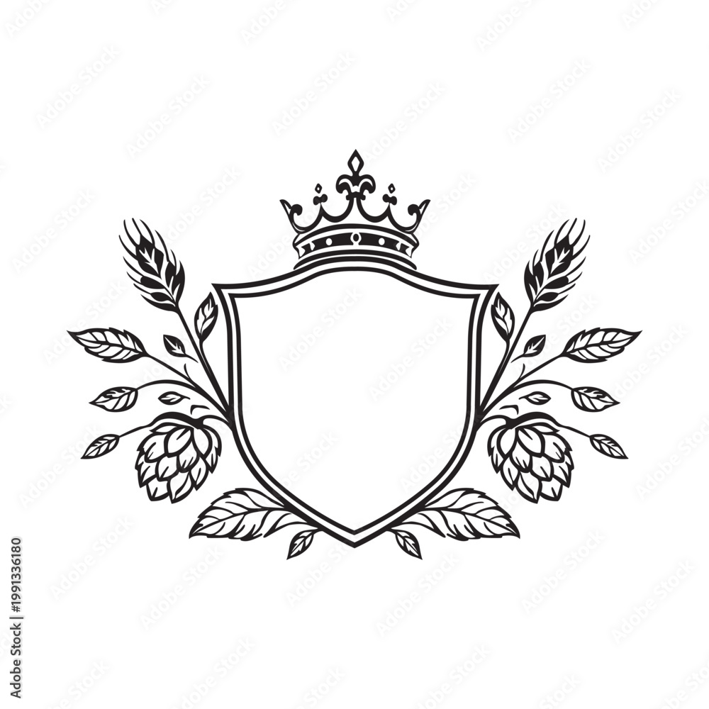 Fototapeta premium Luxury Floral Crest Border with Crown and Shield for Premium Branding