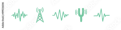 Hand-drawn icons: sound wave, radio tower, tuning fork