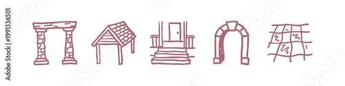Architectural Structures Icons: Arch, Roof, Stairs, Doorway