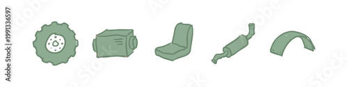 Green Automotive and Vehicle Parts Icons