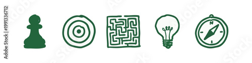 Pawn, Target, Maze, Lightbulb, and Compass Icons