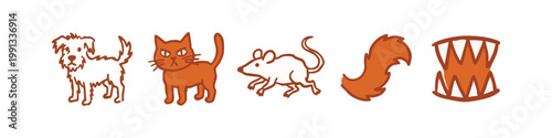 Animal icons: dog, cat, mouse, tail, teeth