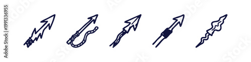 Primitive Spears and Tribal Harpoon Hand Drawn Icon Set