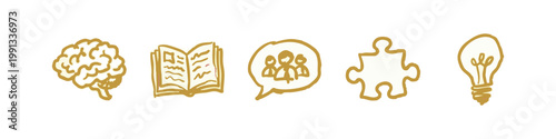 Brainstorming Knowledge and Creative Idea Icons Hand Drawn Set