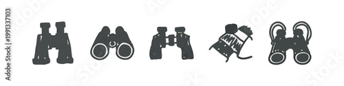 Set of Hand Drawn Binoculars and Vision Equipment Illustrations