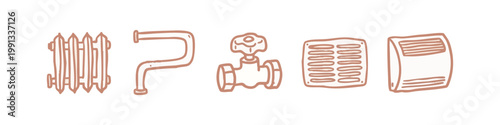 Home Heating and Plumbing Doodles including Radiator Pipe and Valve