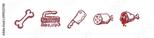 Butcher Shop and Meat Products Hand Drawn Icons