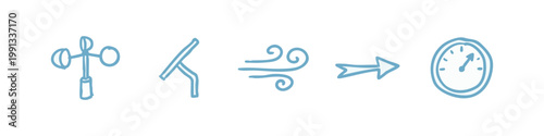 Wind Measurement and Weather Tools Hand Drawn Icons