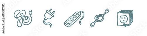 Electricity and Power Cables Hand Drawn Icons