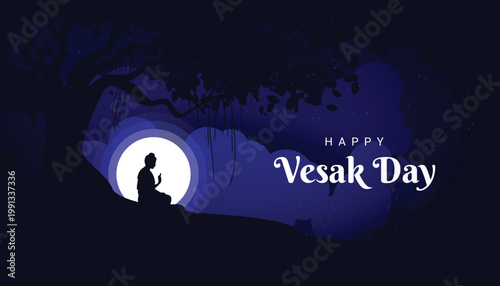 Peaceful Vesak Day Buddha Meditation Vector