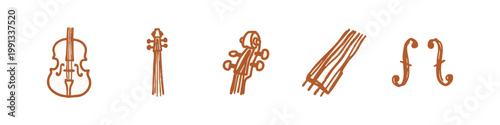 Collection of Hand Drawn Cello and Violin Musical Instrument Parts Illustrations
