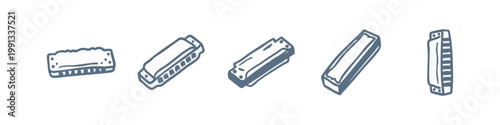 Hand Drawn Harmonica Mouth Organ Sketches in Various Perspectives and Angles