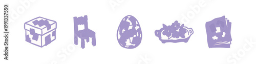 Collection of Hand Drawn Household Objects and Miscellaneous Items in Purple