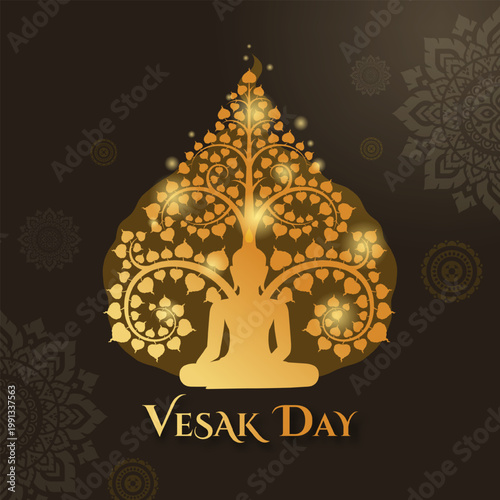 Vesak Day Golden Buddha Tree Illustration