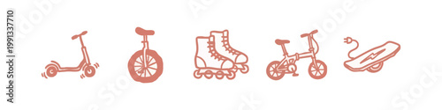 Urban Transportation and Mobility Vehicles Doodle Icons