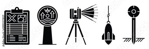 Collection of professional surveying instruments for accurate land measurement and site planning.