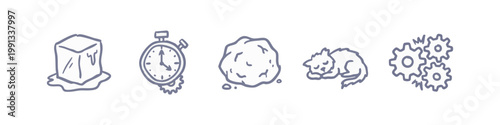 Lifestyle and Abstract Concept Icons with Stopwatch Melting Ice and Cat