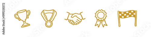 Set of Hand Drawn Success and Achievement Icons in Gold Doodle Style