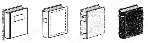 Stylized outline books depicting various sketching stages for educational publishing literary media resources.