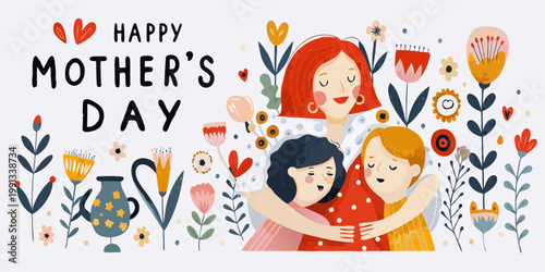 A heartwarming illustration celebrates happy mother s day with family and flowers