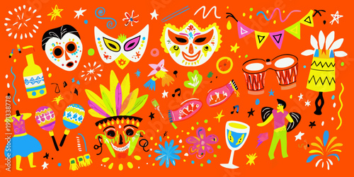 Vibrant illustration depicting a colorful brazilian carnival celebration scene