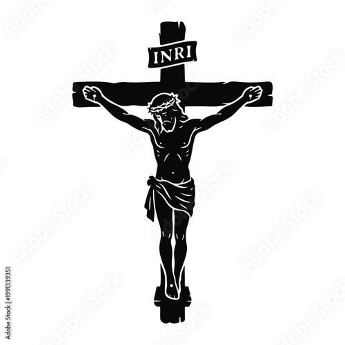 Jesus Christ Crucifix Shape Icon Silhouette Vector black design on a white background